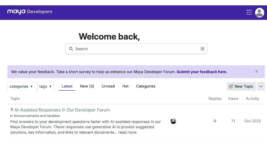 Search in the Maya Developer Forum